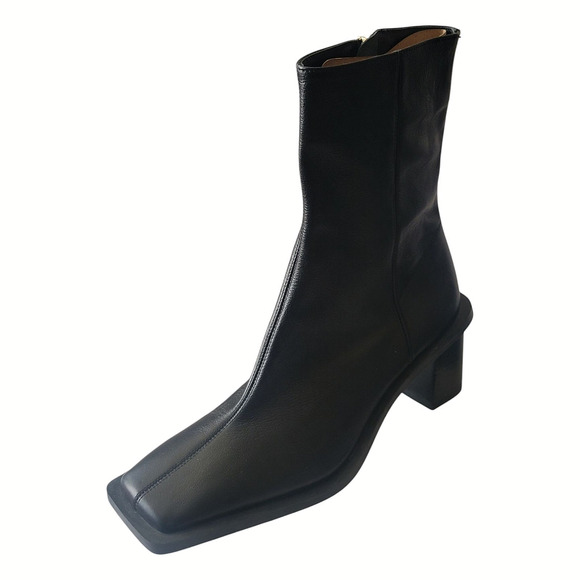 ZARA WOMAN LEATHER HIGH BLOCK HEEL ANKLE BOOTS BLACK - Made in Spain - Size 38 - Picture 2 of 9